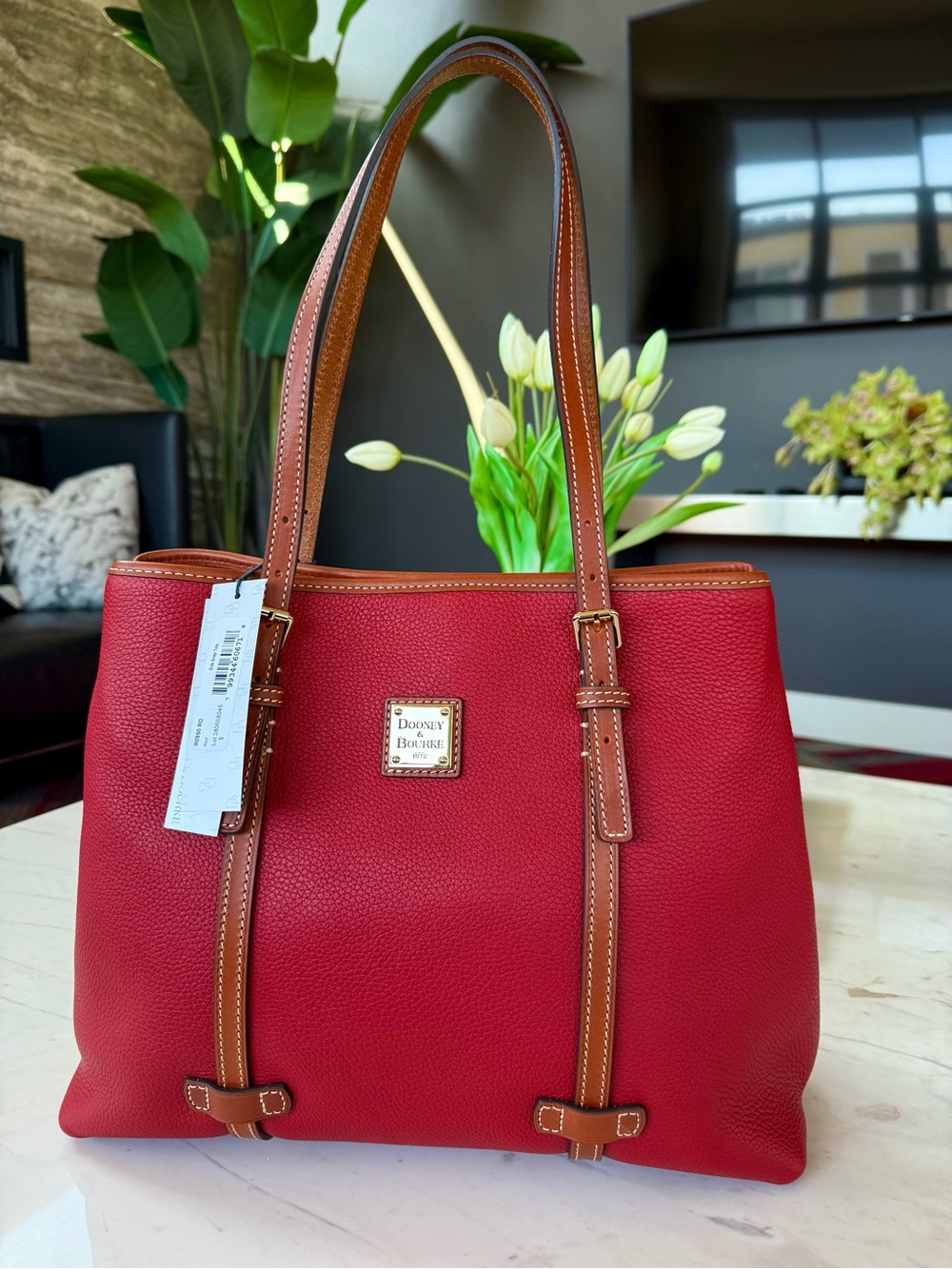 New Dooney & Bourke Side Snap Pebble Grain Leather Tote Red - Picture 16 of 16